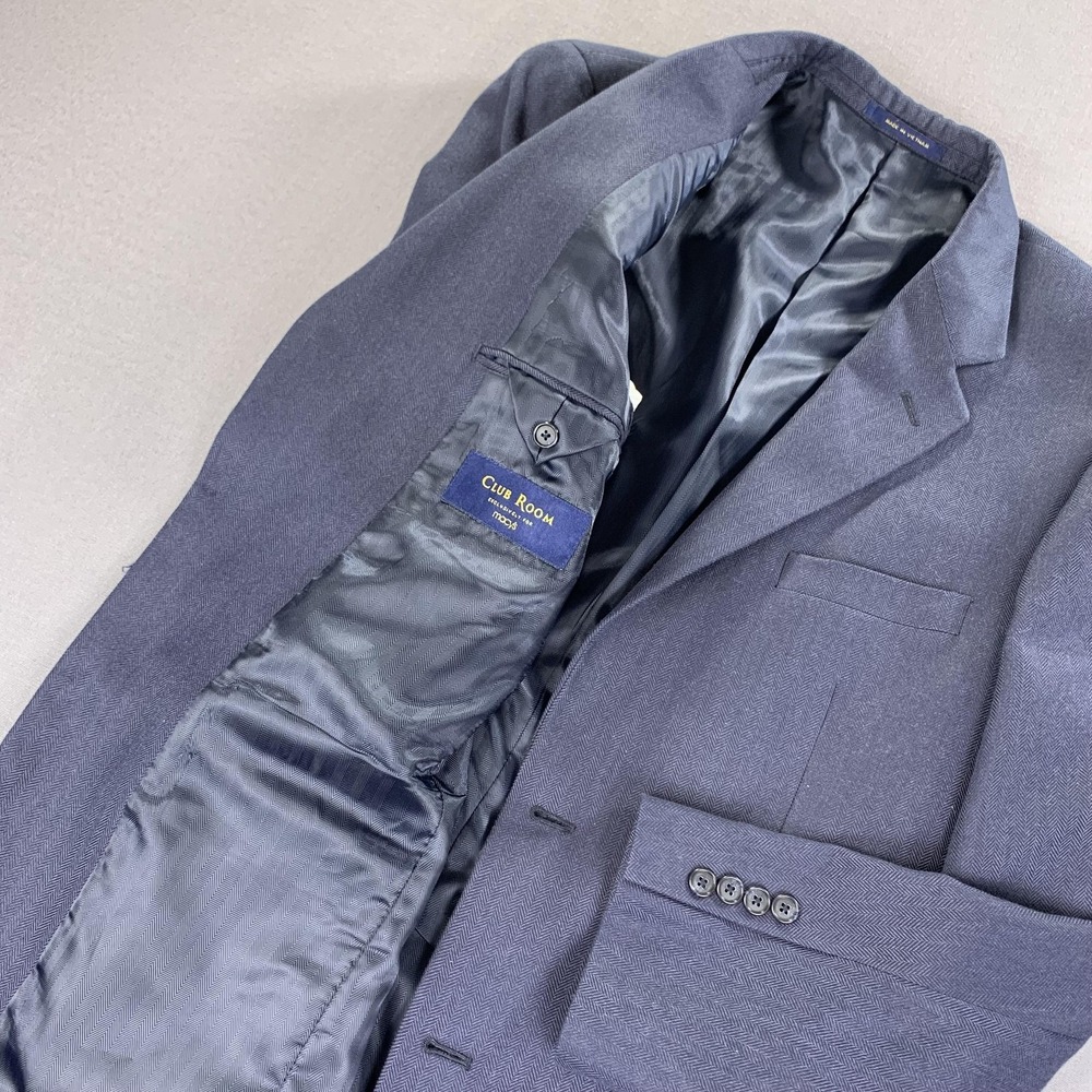 Club Room Blazer Mens 40L Navy‎ Herringbone Sport Coat Two Button Lined Jacket